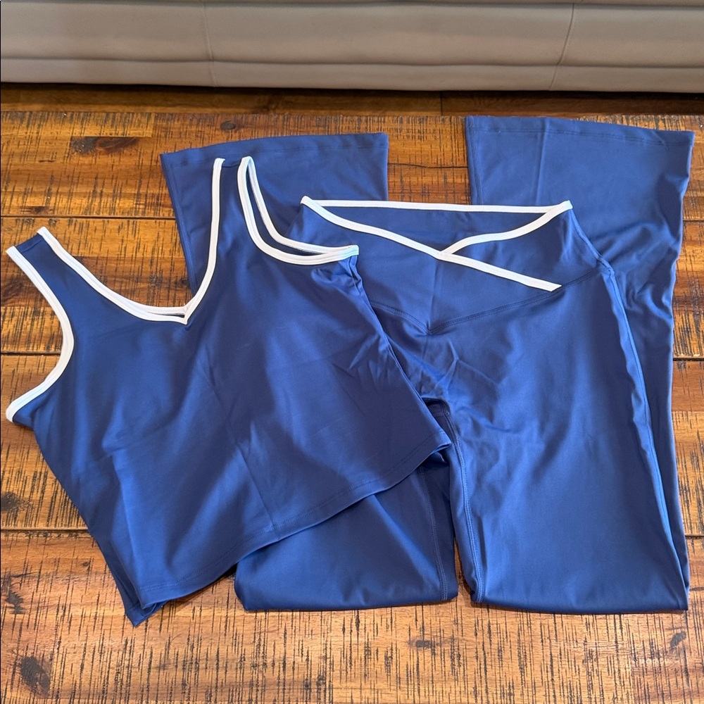 Blue Two-Piece Active Set with White Trim
